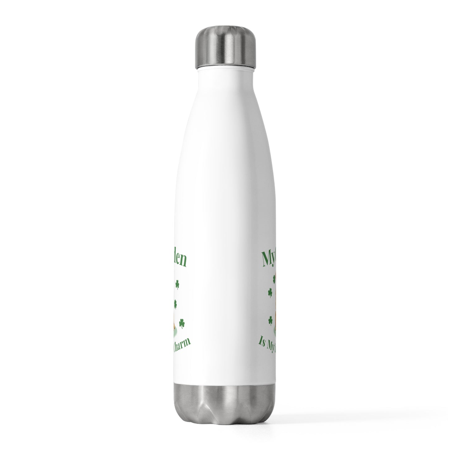 Insulated Water Bottle — “My Golden Is My Lucky Charm” St. Patrick’s Day Golden Retriever Bottle (20 oz)