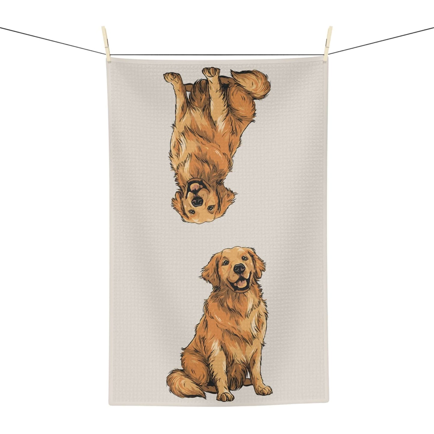 Golden Approved Golden Retriever Tea Towel – Premium Dog Kitchen Towel featuring hand-drawn golden retrievers.