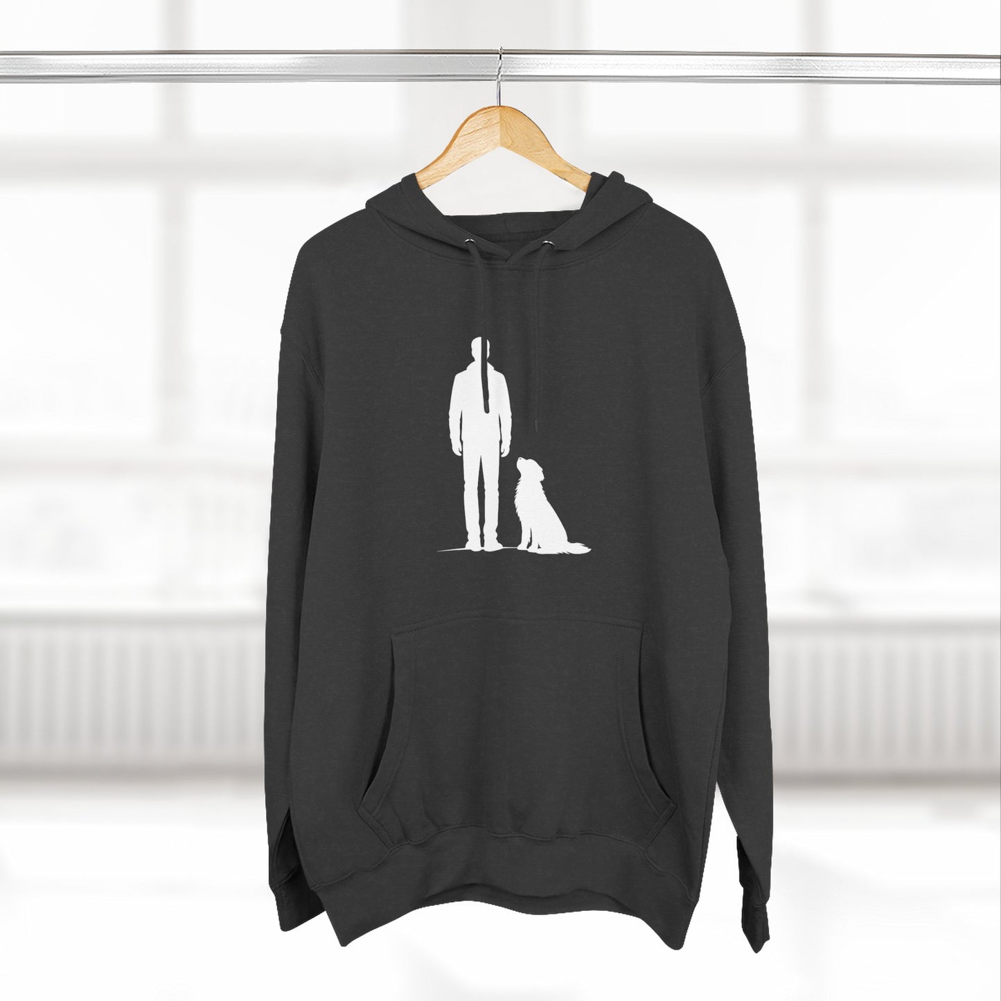Man and Golden Retriever Silhouette Hoodie | Minimalist Dog Bond Pullover Sweatshirt