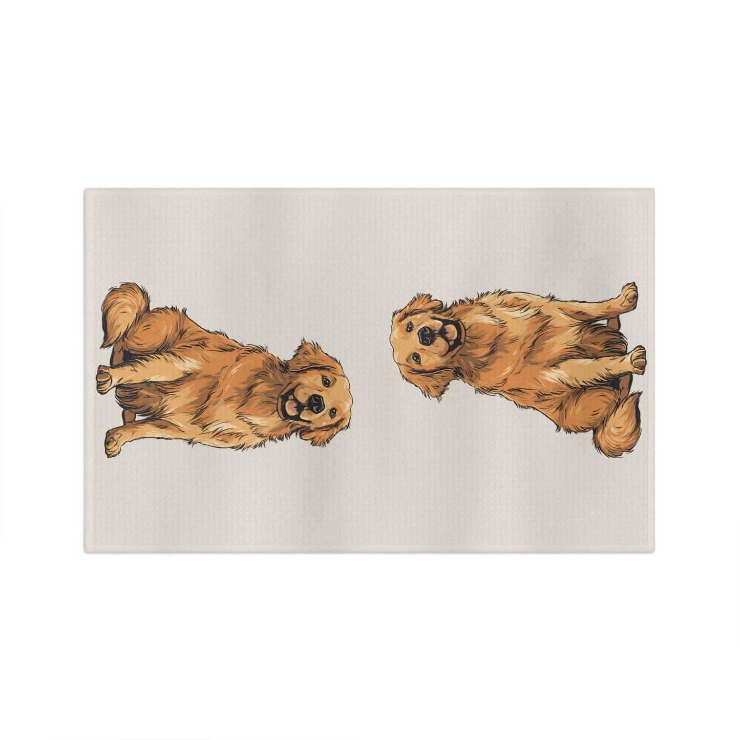 Golden Approved Golden Retriever Tea Towel – Premium Dog Kitchen Towel with playful dog illustrations on a neutral background.