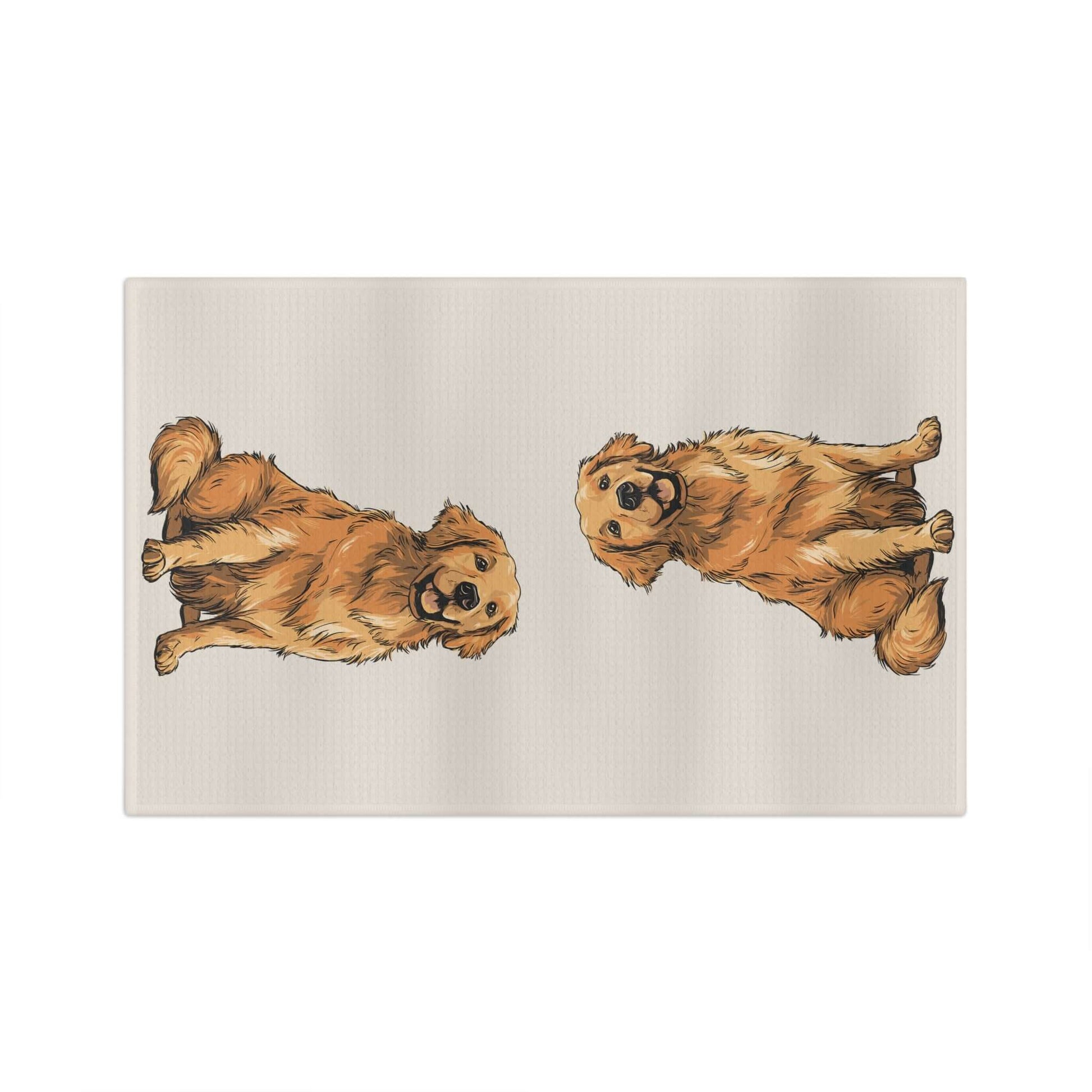 Golden Approved Golden Retriever Tea Towel – Premium Dog Kitchen Towel with playful dog illustrations on a neutral background.