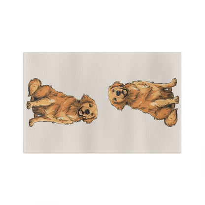 Golden Approved Golden Retriever Tea Towel – Premium Dog Kitchen Towel with playful dog illustrations on a neutral background.