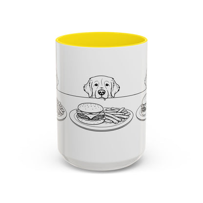 Golden Retriever Burger POV Mug | Dog Begging for Food Coffee Cup (11oz / 15oz)