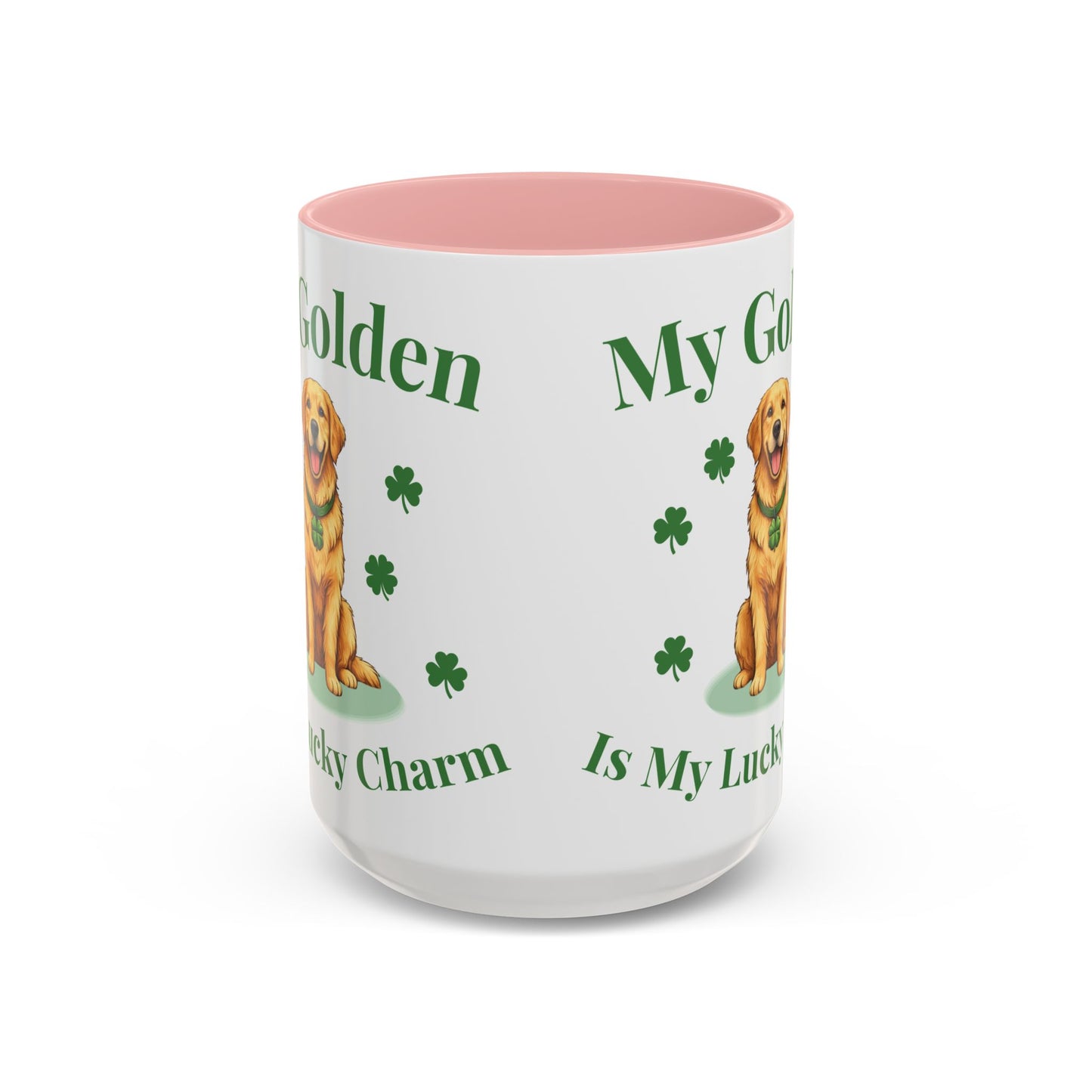 Accent Coffee Mug — “My Golden Is My Lucky Charm” St. Patrick’s Day Golden Retriever Mug