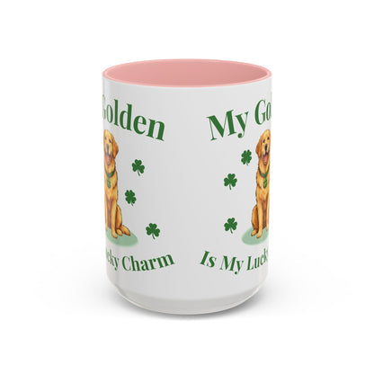 Accent Coffee Mug — “My Golden Is My Lucky Charm” St. Patrick’s Day Golden Retriever Mug