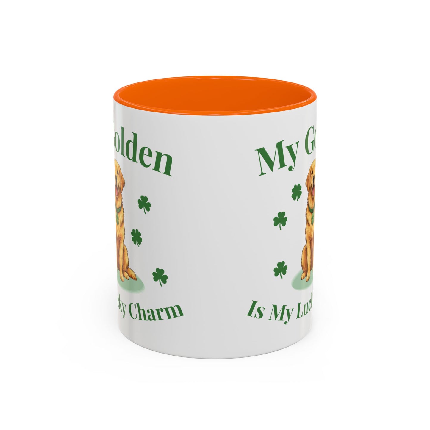 Accent Coffee Mug — “My Golden Is My Lucky Charm” St. Patrick’s Day Golden Retriever Mug