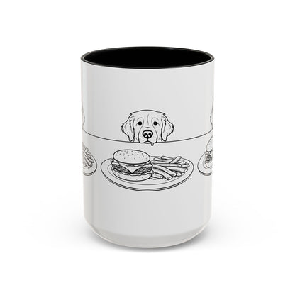Golden Retriever Burger POV Mug | Dog Begging for Food Coffee Cup (11oz / 15oz)