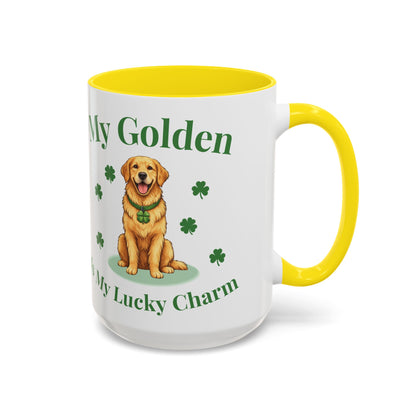 Accent Coffee Mug — “My Golden Is My Lucky Charm” St. Patrick’s Day Golden Retriever Mug