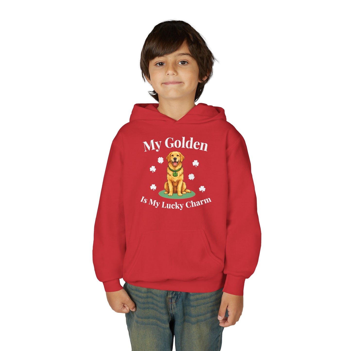 Youth Hoodie — “My Golden Is My Lucky Charm” St. Patrick’s Day Golden Retriever Sweatshirt