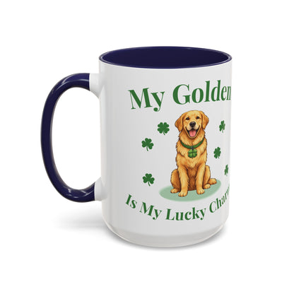 Accent Coffee Mug — “My Golden Is My Lucky Charm” St. Patrick’s Day Golden Retriever Mug