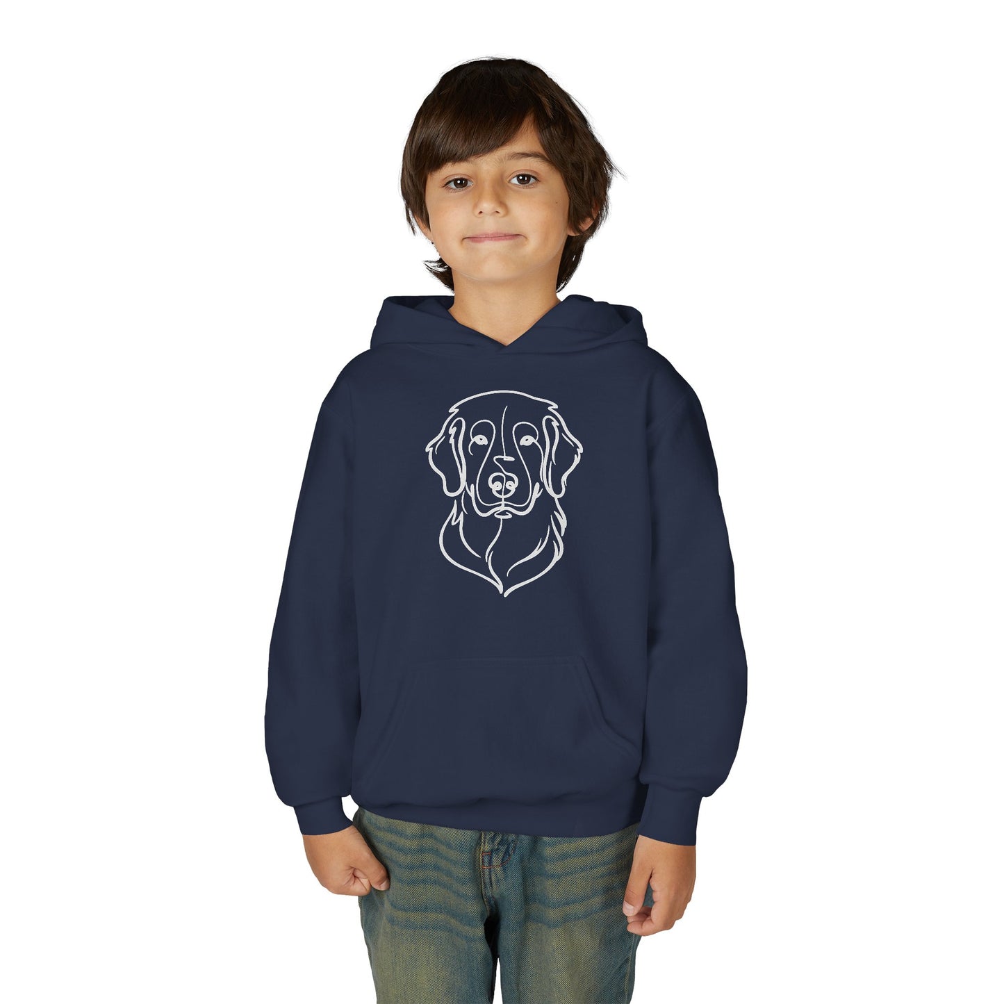 Youth Golden Retriever Line Art Hoodie | Minimal Dog Portrait Sweatshirt