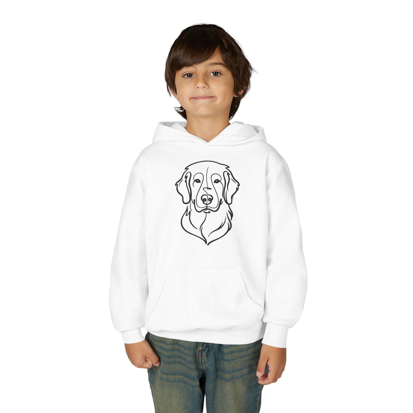 Youth Golden Retriever Line Art Hoodie | Minimal Dog Portrait Sweatshirt