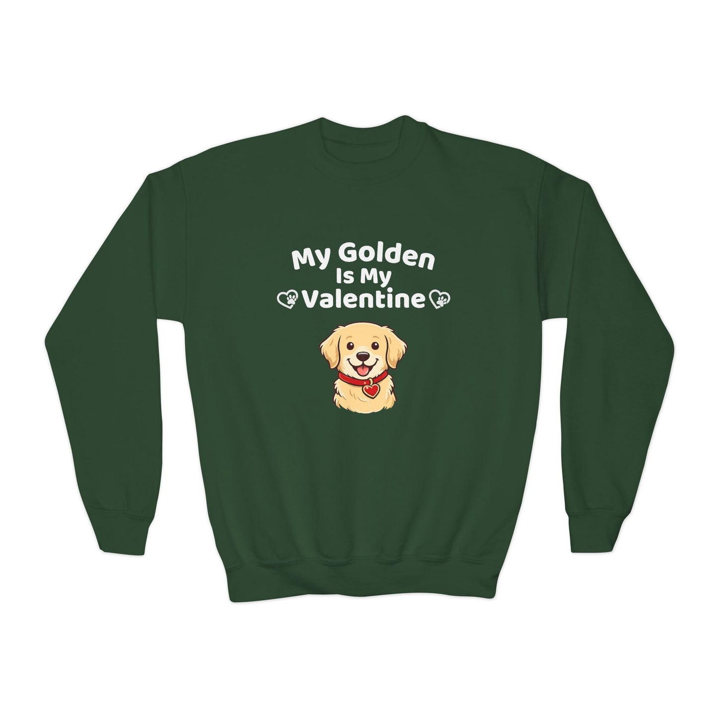 Youth Golden Retriever Valentine Sweatshirt | Cute Valentine's Day Apparel for Dog Lovers | Gift Ideas