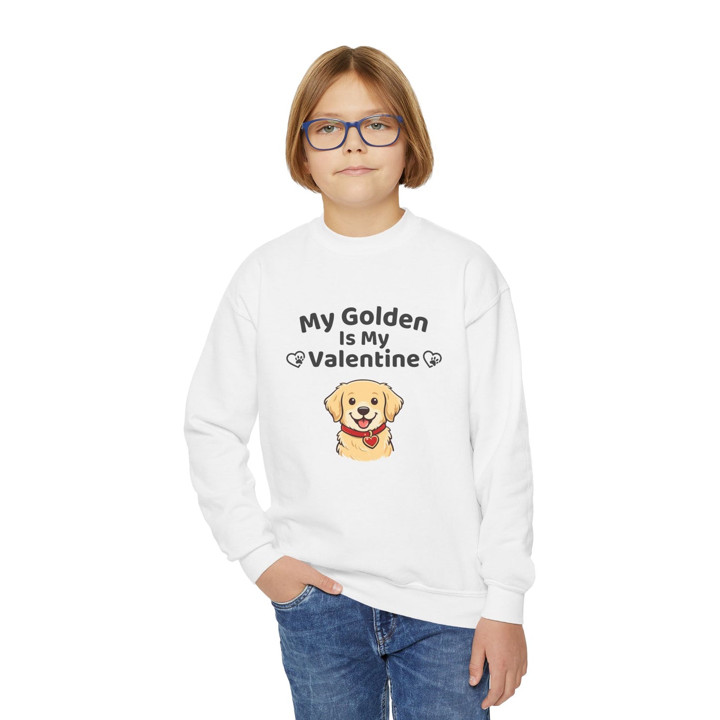 Youth Golden Retriever Valentine Sweatshirt | Cute Valentine's Day Apparel for Dog Lovers | Gift Ideas