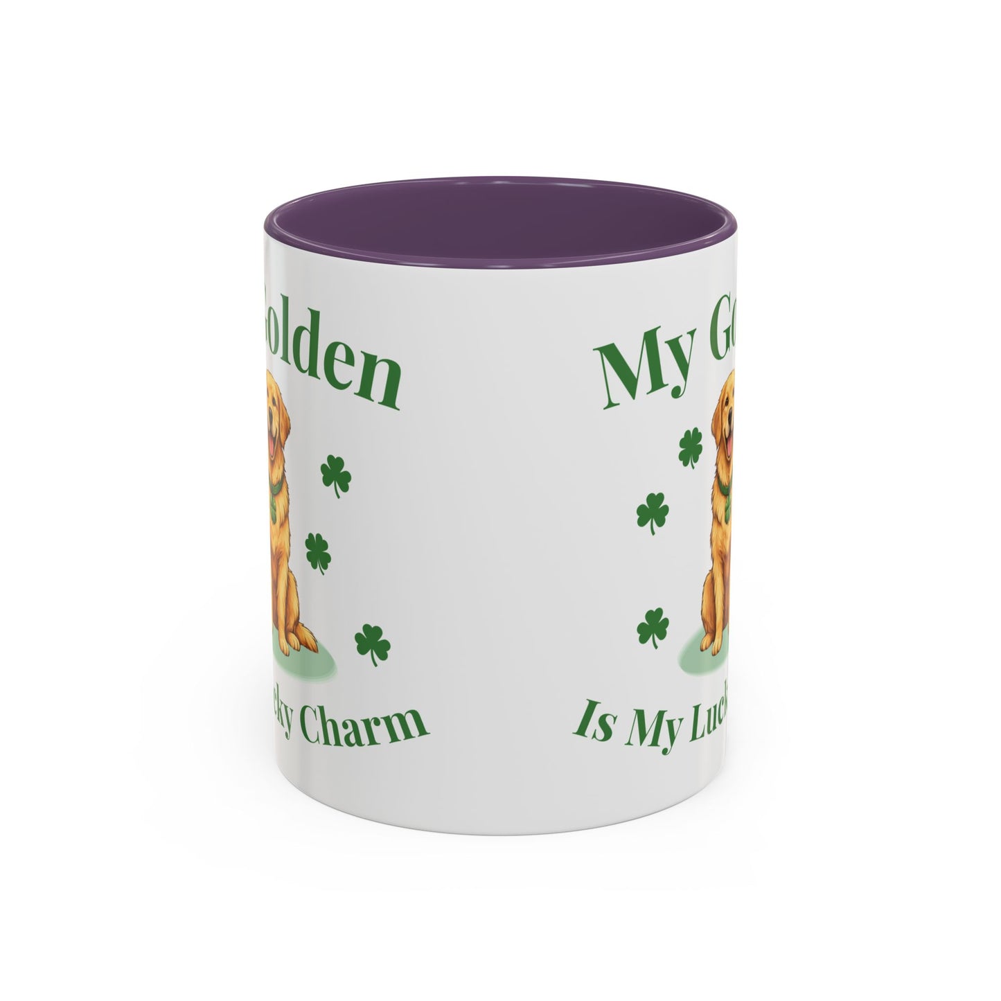 Accent Coffee Mug — “My Golden Is My Lucky Charm” St. Patrick’s Day Golden Retriever Mug