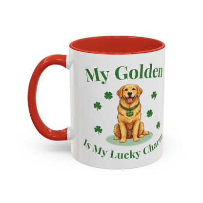 Accent Coffee Mug — “My Golden Is My Lucky Charm” St. Patrick’s Day Golden Retriever Mug