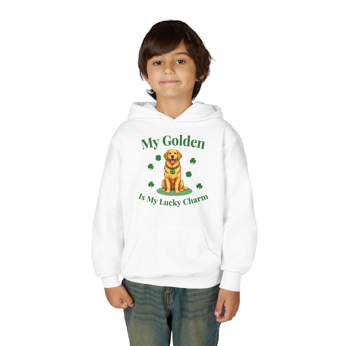 Youth Hoodie — “My Golden Is My Lucky Charm” St. Patrick’s Day Golden Retriever Sweatshirt