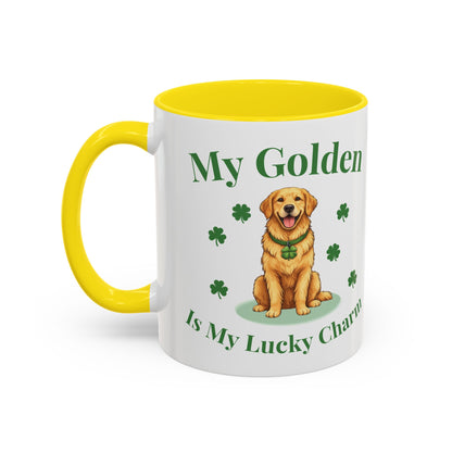 Accent Coffee Mug — “My Golden Is My Lucky Charm” St. Patrick’s Day Golden Retriever Mug