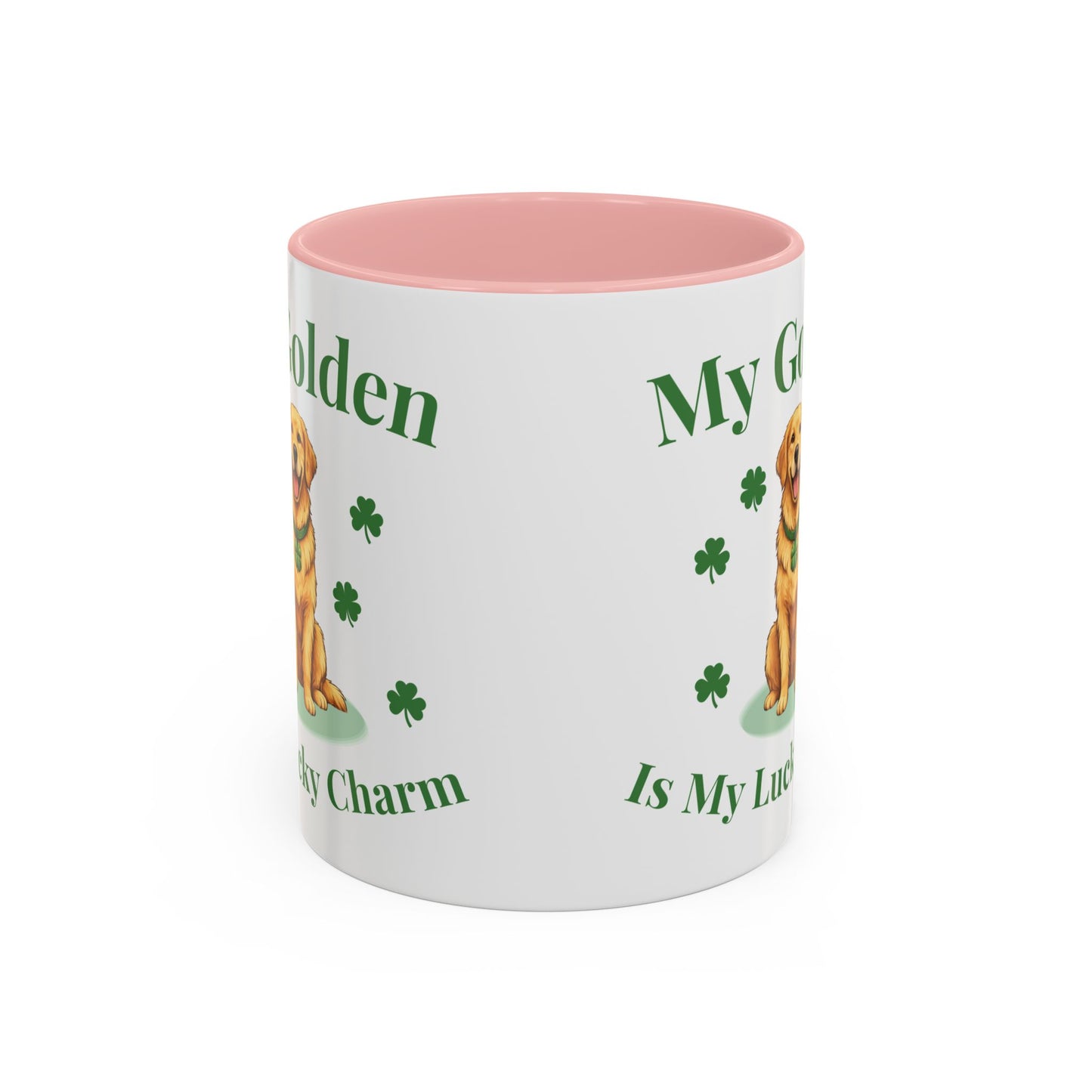 Accent Coffee Mug — “My Golden Is My Lucky Charm” St. Patrick’s Day Golden Retriever Mug