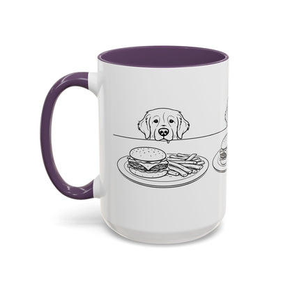 Golden Retriever Burger POV Mug | Dog Begging for Food Coffee Cup (11oz / 15oz)