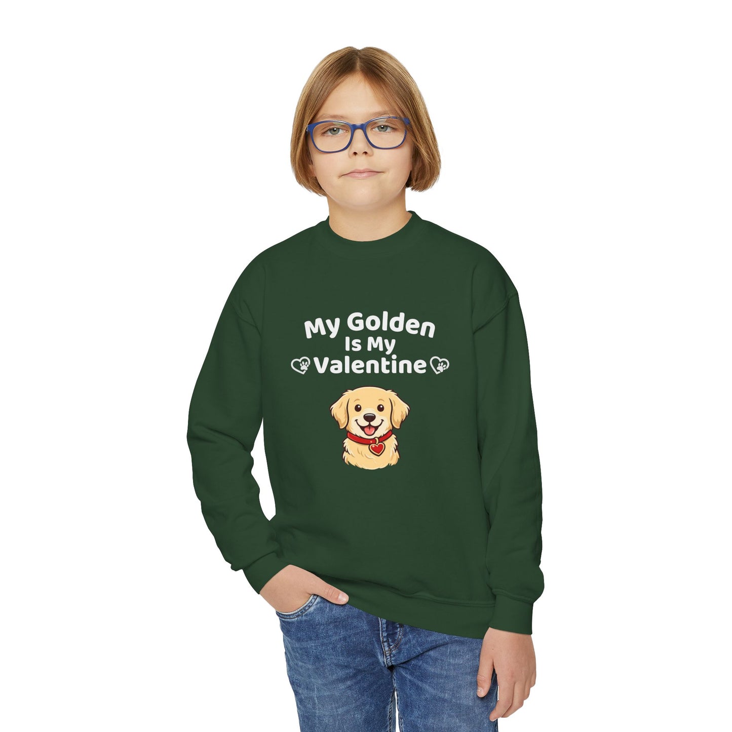 Youth Golden Retriever Valentine Sweatshirt | Cute Valentine's Day Apparel for Dog Lovers | Gift Ideas