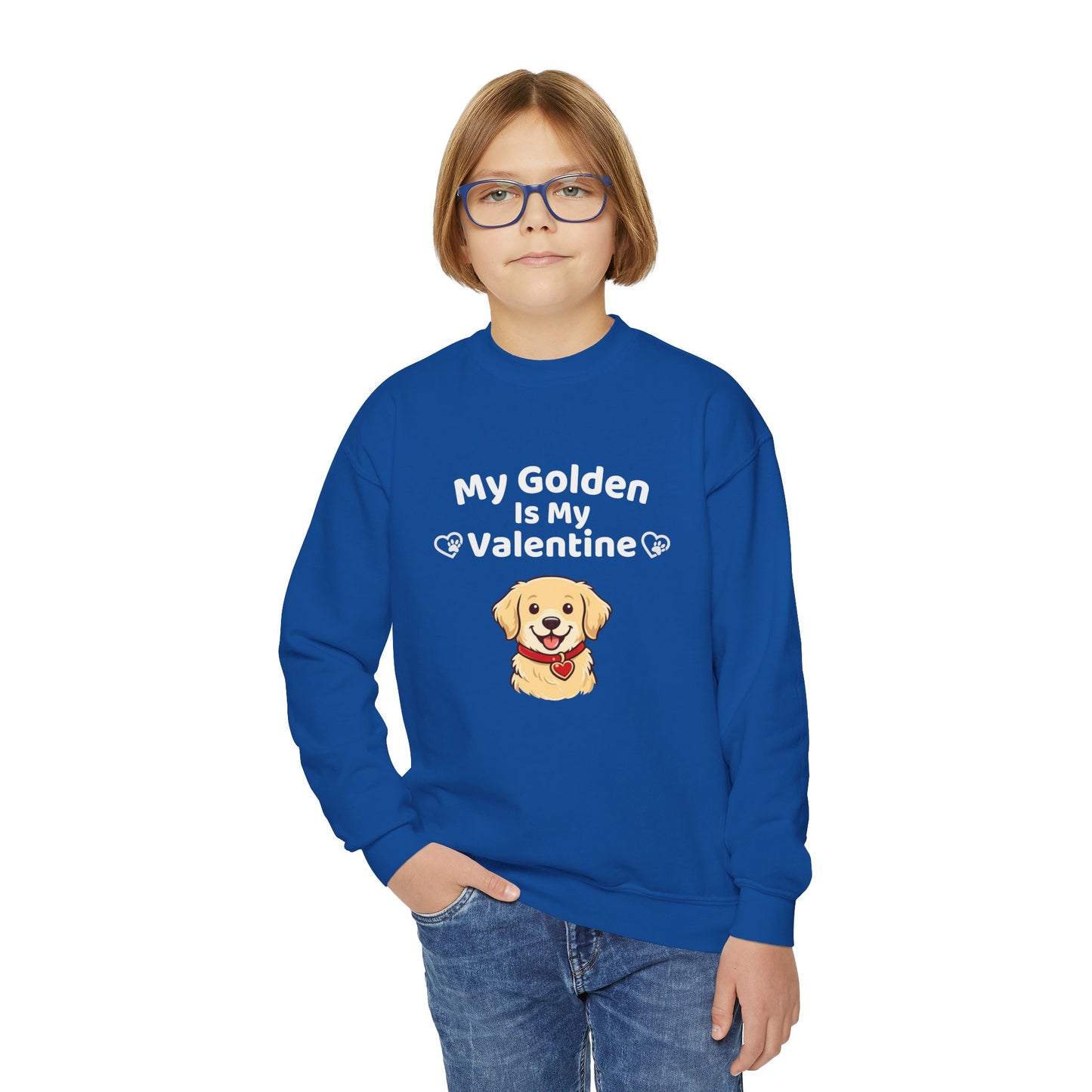 Youth Golden Retriever Valentine Sweatshirt | Cute Valentine's Day Apparel for Dog Lovers | Gift Ideas