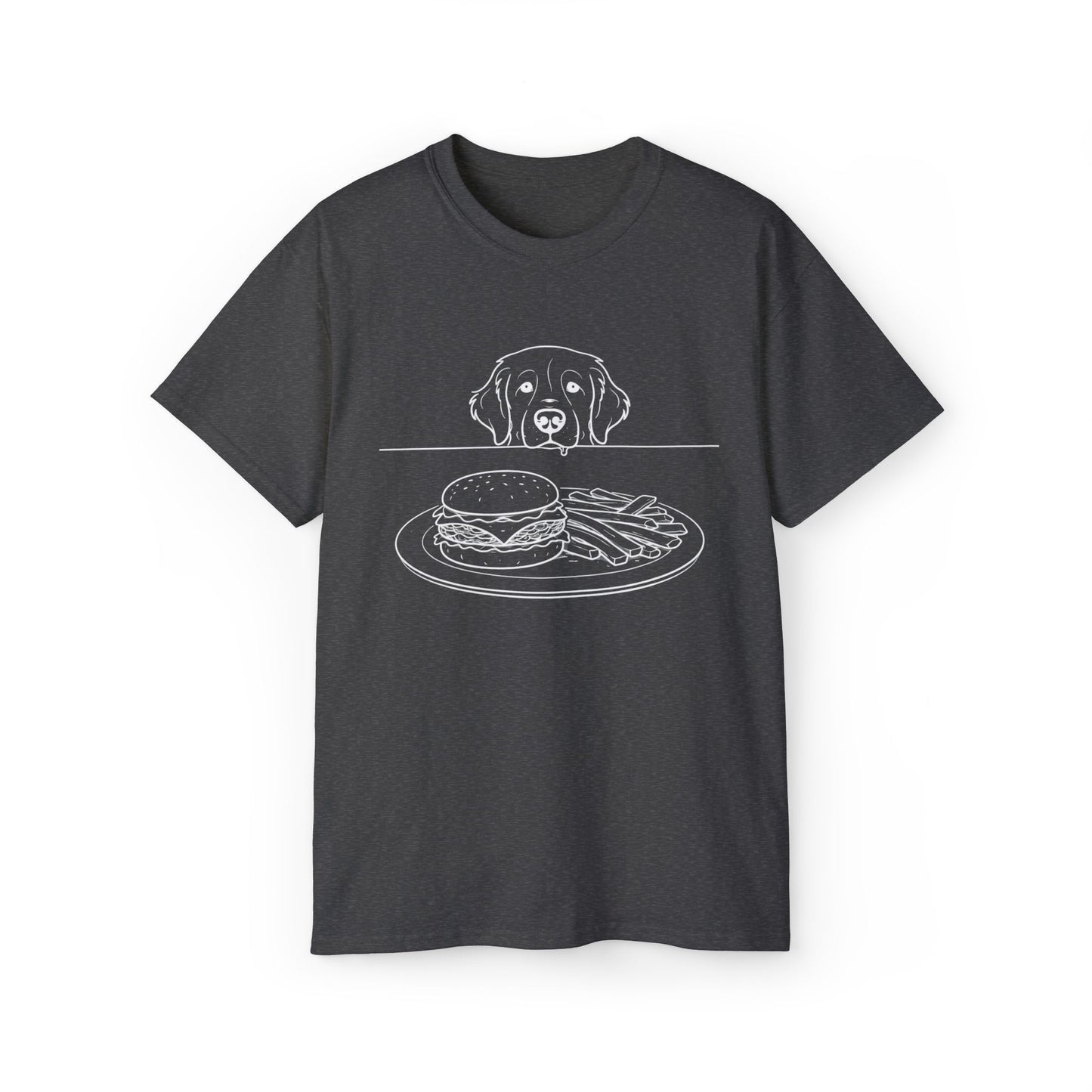 Dog Begging for Burger T-Shirt | Golden Retriever POV Line Art Tee