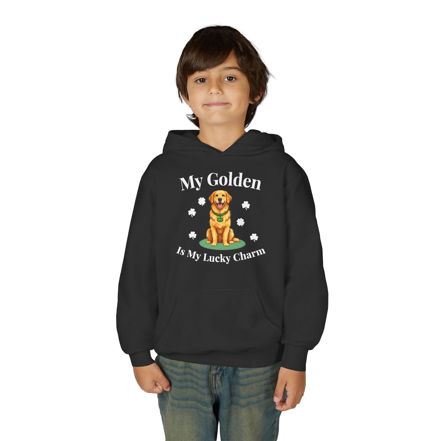 Youth Hoodie — “My Golden Is My Lucky Charm” St. Patrick’s Day Golden Retriever Sweatshirt