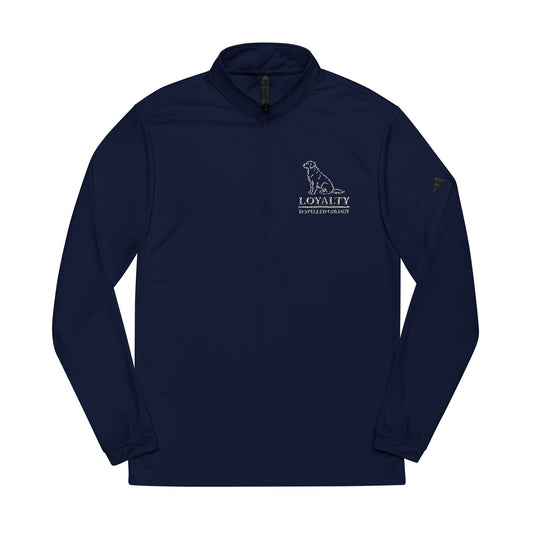Navy & Black Quarter-Zip Pullover with Embroidered Golden Retriever Logo – White Stitching, Loyalty Edition