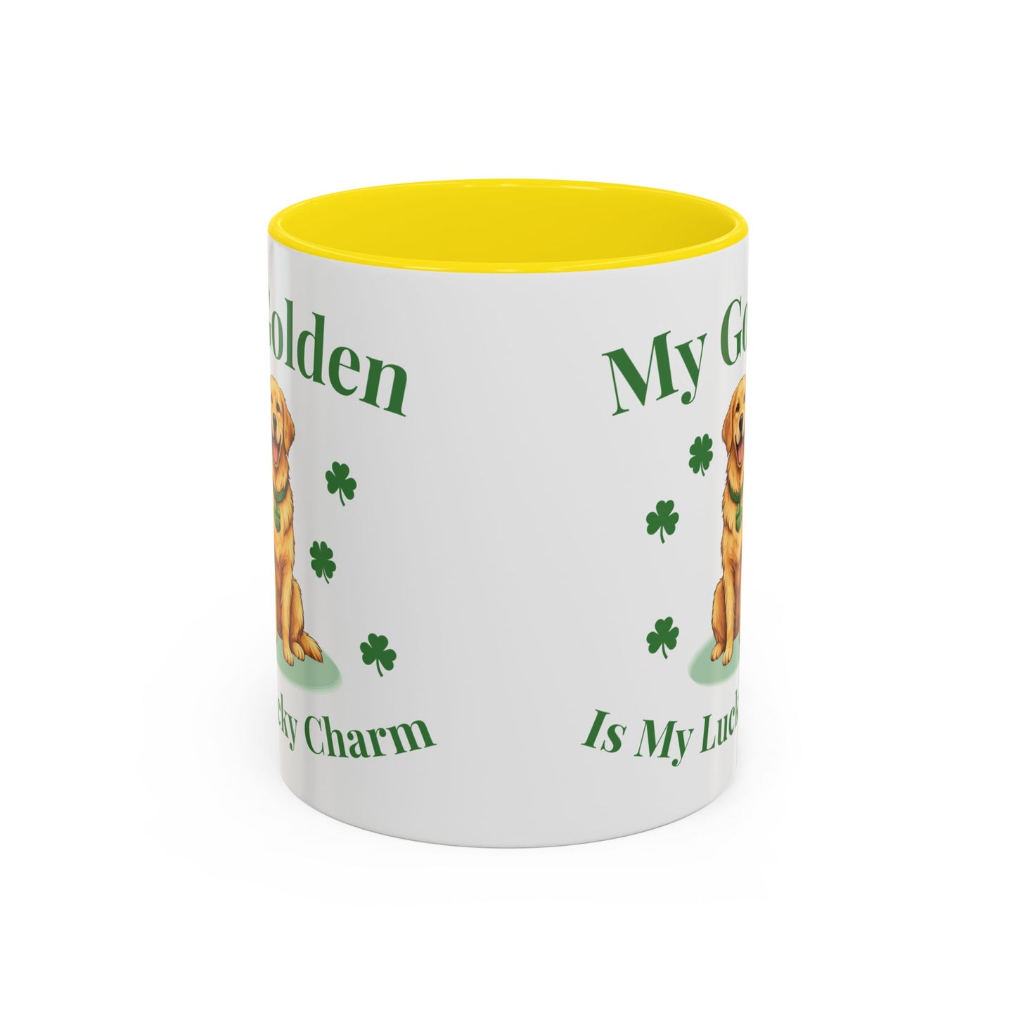 Accent Coffee Mug — “My Golden Is My Lucky Charm” St. Patrick’s Day Golden Retriever Mug