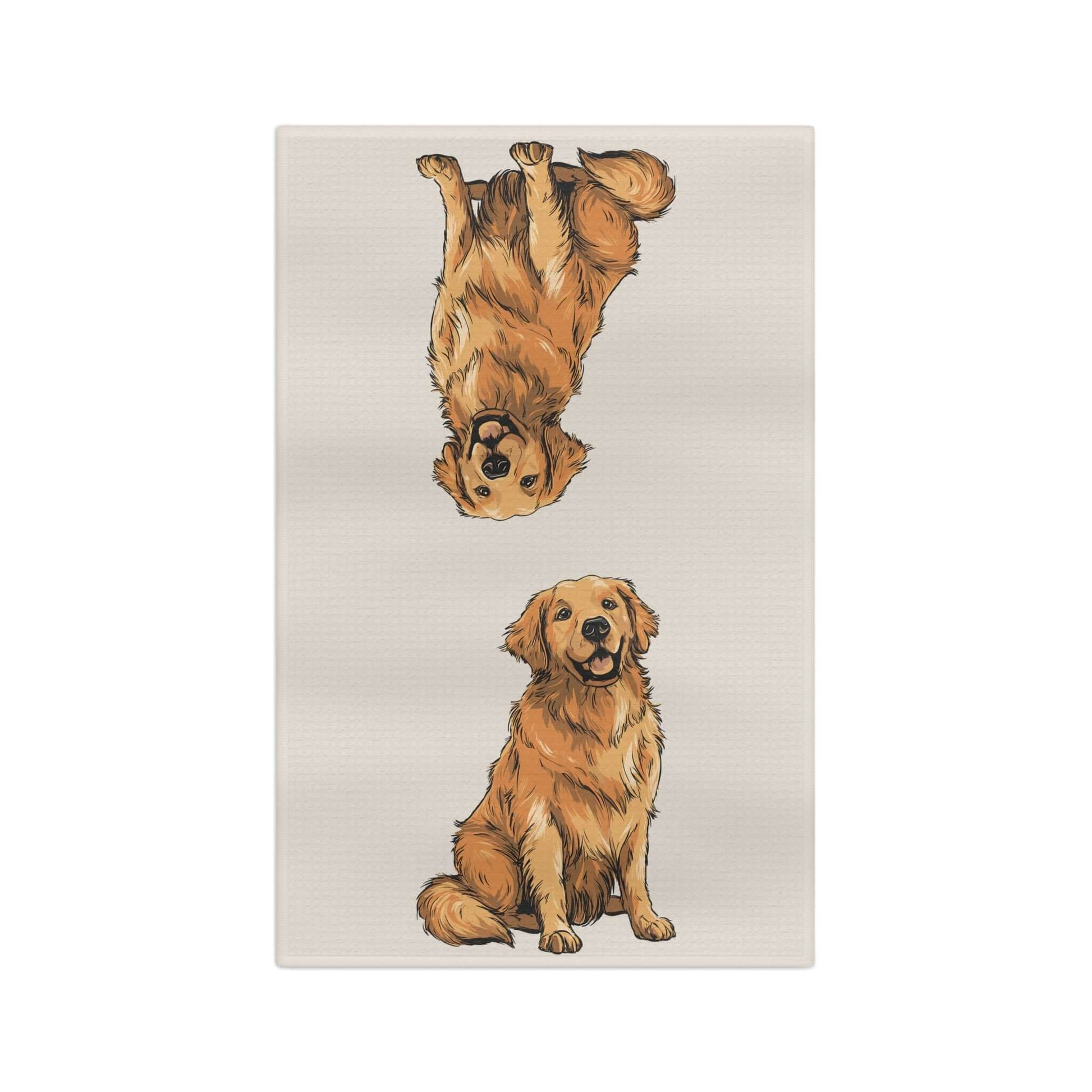 Golden Approved Golden Retriever Tea Towel – Premium Dog Kitchen Towel featuring hand-drawn golden retrievers.