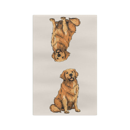 Golden Approved Golden Retriever Tea Towel – Premium Dog Kitchen Towel featuring hand-drawn golden retrievers.