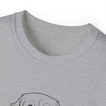 Dog Begging for Burger T-Shirt | Golden Retriever POV Line Art Tee
