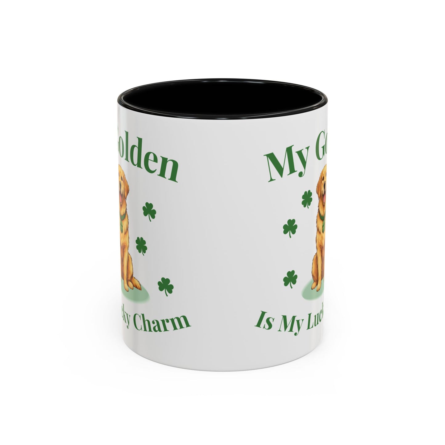 Accent Coffee Mug — “My Golden Is My Lucky Charm” St. Patrick’s Day Golden Retriever Mug