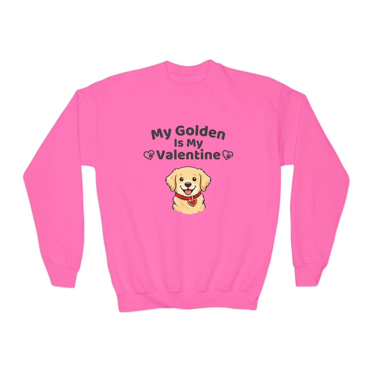 Youth Golden Retriever Valentine Sweatshirt | Cute Valentine's Day Apparel for Dog Lovers | Gift Ideas