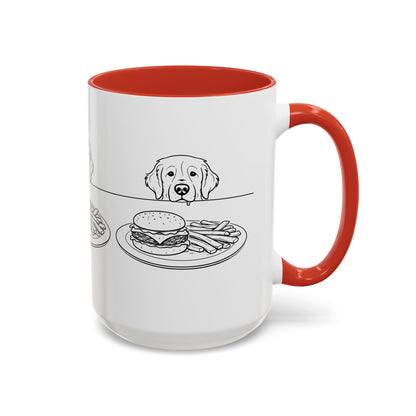 Golden Retriever Burger POV Mug | Dog Begging for Food Coffee Cup (11oz / 15oz)