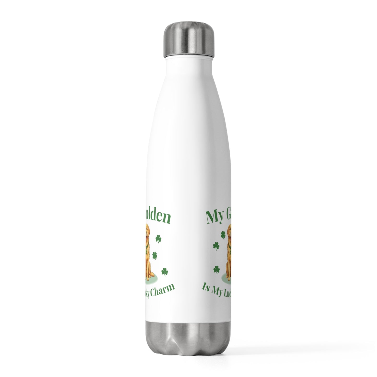 Insulated Water Bottle — “My Golden Is My Lucky Charm” St. Patrick’s Day Golden Retriever Bottle (20 oz)