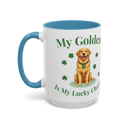 Accent Coffee Mug — “My Golden Is My Lucky Charm” St. Patrick’s Day Golden Retriever Mug