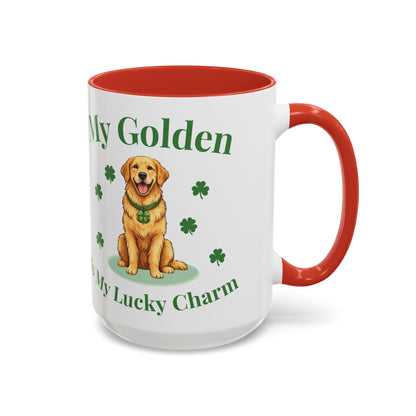 Accent Coffee Mug — “My Golden Is My Lucky Charm” St. Patrick’s Day Golden Retriever Mug