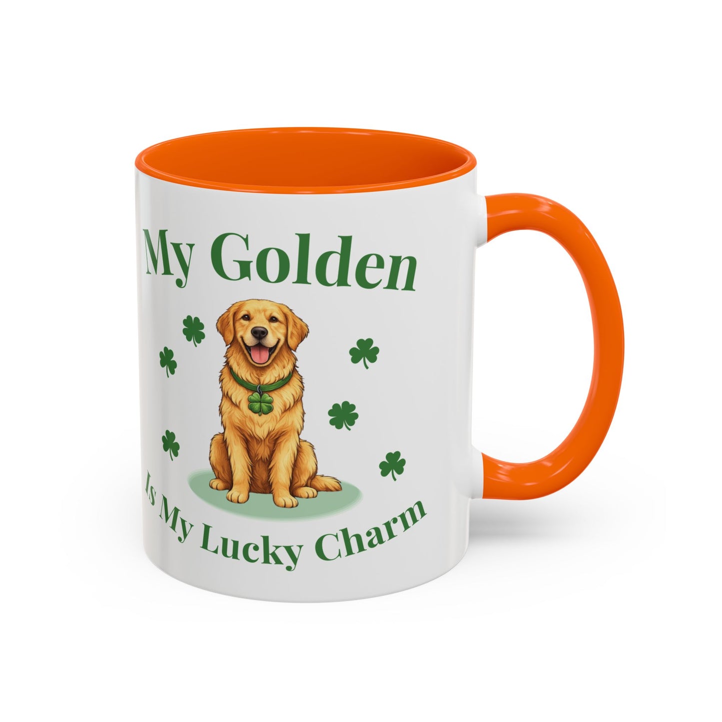 Accent Coffee Mug — “My Golden Is My Lucky Charm” St. Patrick’s Day Golden Retriever Mug