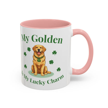 Accent Coffee Mug — “My Golden Is My Lucky Charm” St. Patrick’s Day Golden Retriever Mug
