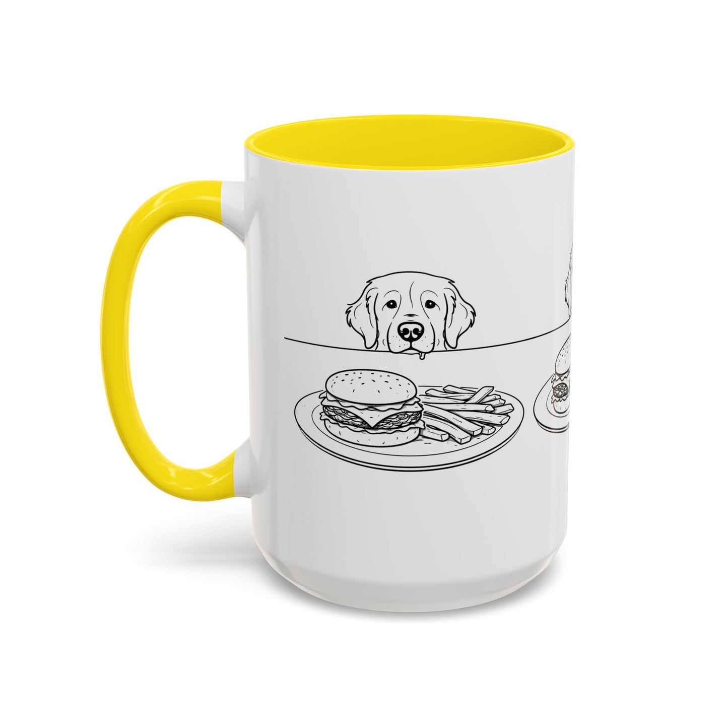 Golden Retriever Burger POV Mug | Dog Begging for Food Coffee Cup (11oz / 15oz)
