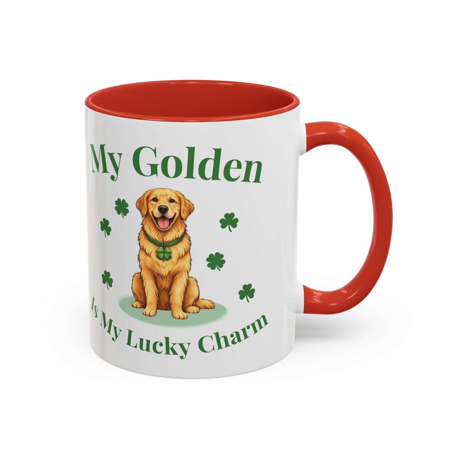 Accent Coffee Mug — “My Golden Is My Lucky Charm” St. Patrick’s Day Golden Retriever Mug