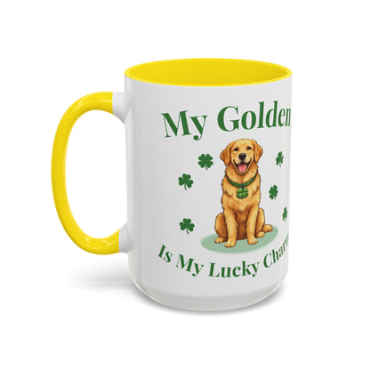 Accent Coffee Mug — “My Golden Is My Lucky Charm” St. Patrick’s Day Golden Retriever Mug
