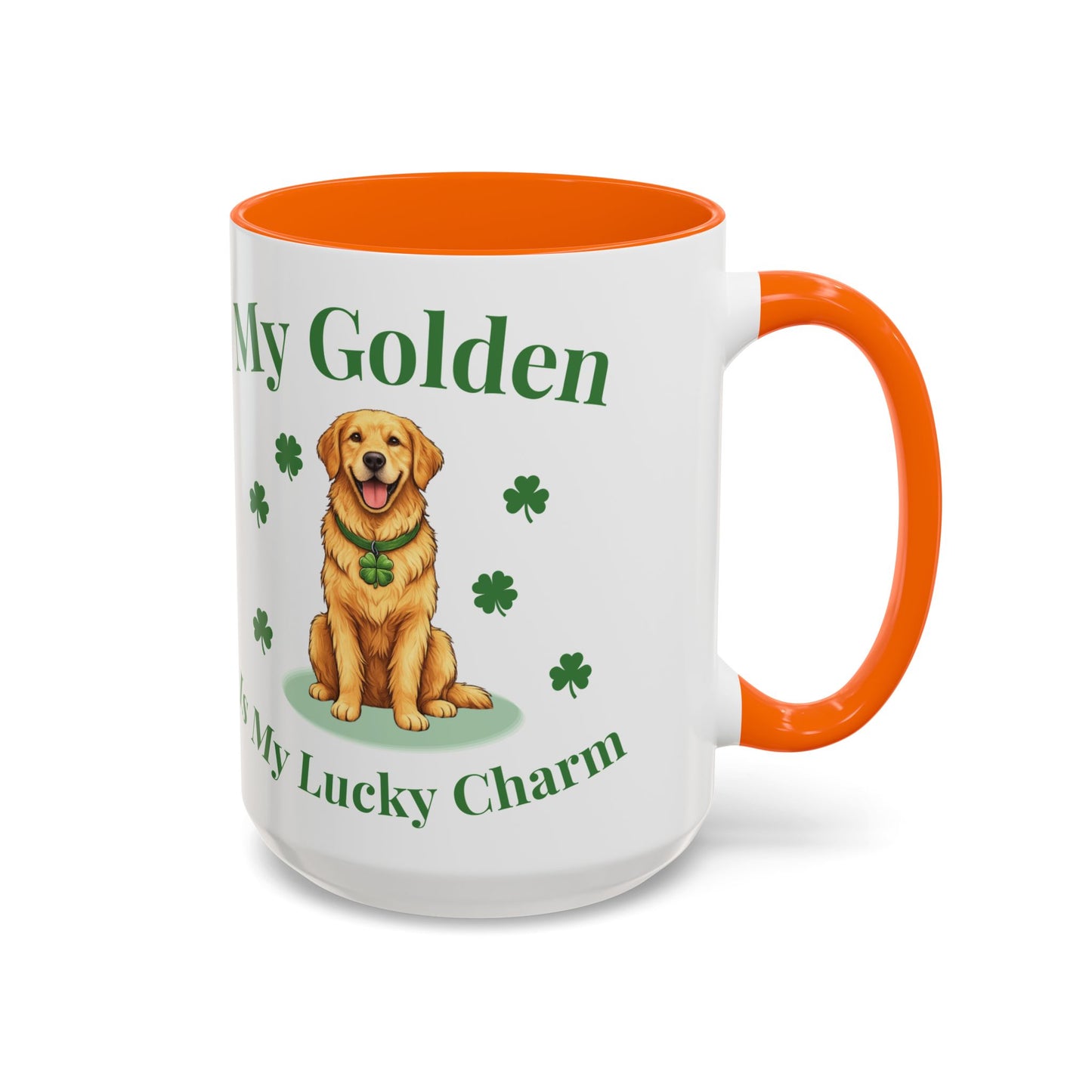 Accent Coffee Mug — “My Golden Is My Lucky Charm” St. Patrick’s Day Golden Retriever Mug