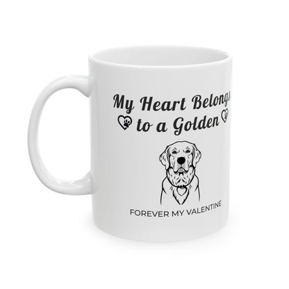 My Heart Belongs to a Golden | Golden Retriever Valentine’s Day Mug | Ceramic Coffee Cup (11oz, 15oz)