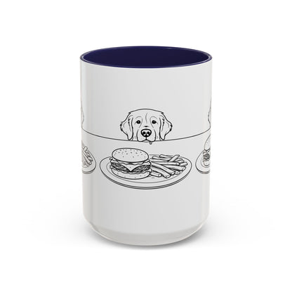 Golden Retriever Burger POV Mug | Dog Begging for Food Coffee Cup (11oz / 15oz)