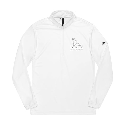 White & Heather Gray Embroidered “Loyalty” Logo Quarter-Zip Pullover (Dark Stitching)