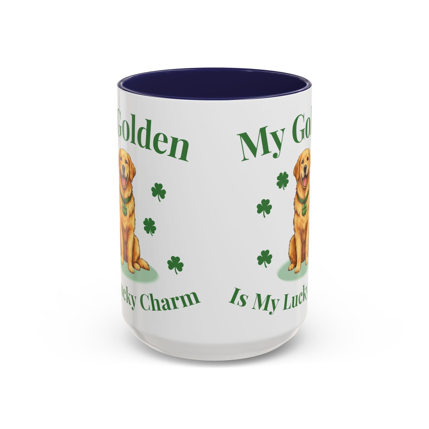 Accent Coffee Mug — “My Golden Is My Lucky Charm” St. Patrick’s Day Golden Retriever Mug