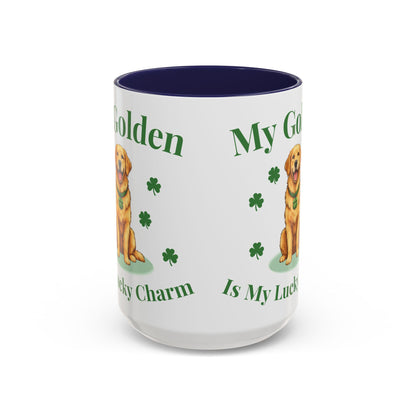 Accent Coffee Mug — “My Golden Is My Lucky Charm” St. Patrick’s Day Golden Retriever Mug